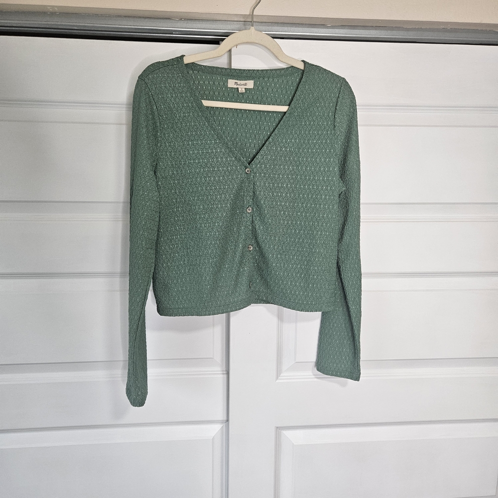 Madewell Crinkled Cardigan in Trellis Green - Women's Size Medium